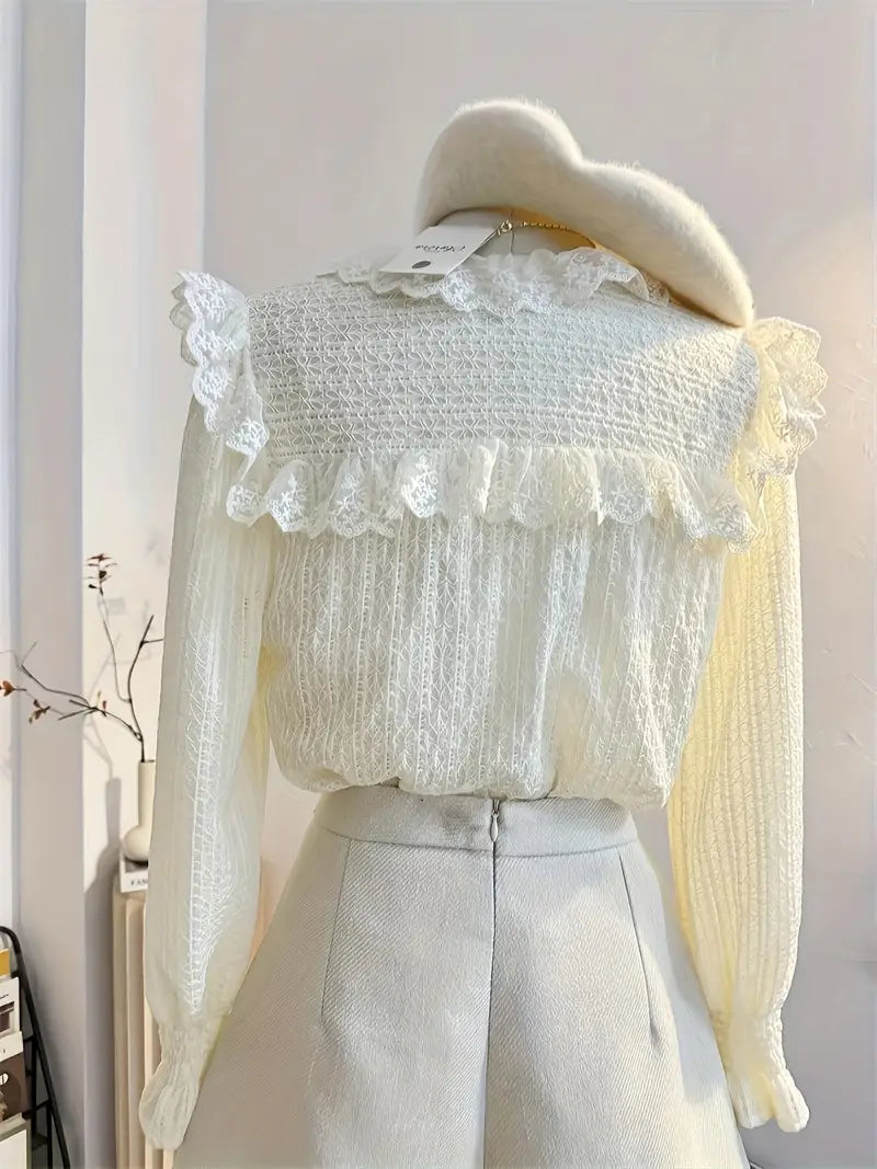 French Sweet Lace Collar Blouse Autumn-Winter Design Youthful Aesthetic Base Layer Apricot Top