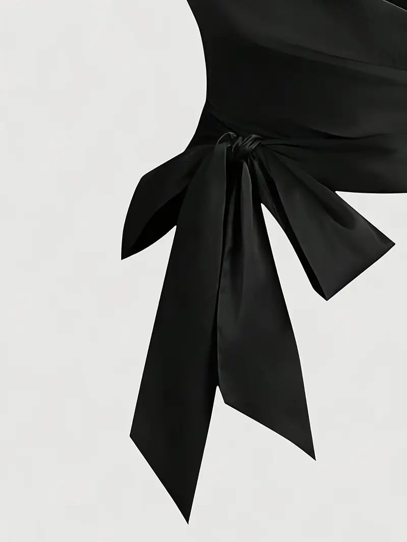 Y100- Spring/Summer Elegant New French Retro Apricot Sleeveless Asymmetrical Hem V-Neck Bow Decoration, Embellishment, Body Shaping Fashion Vest, Music Festival Top, Party Top, Daily Top, Love-Filled Top -LL425