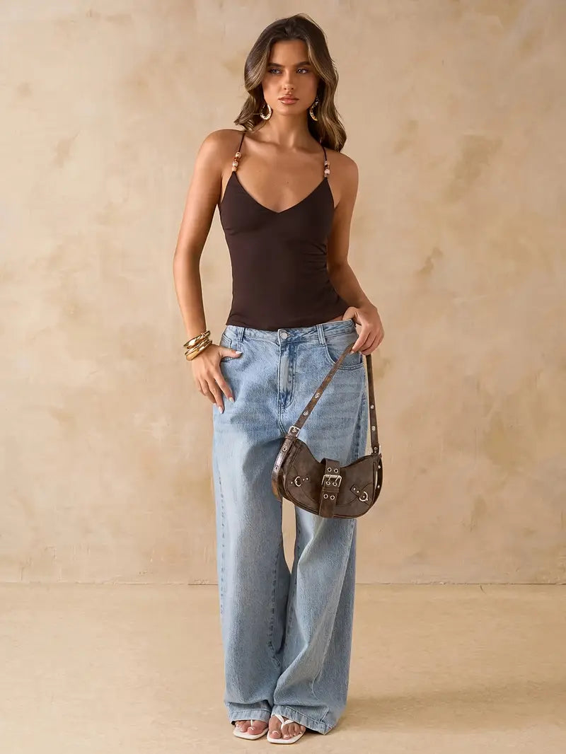 Women's Fashion Slim Fit Retro Sleeveless Vest with Thin Straps