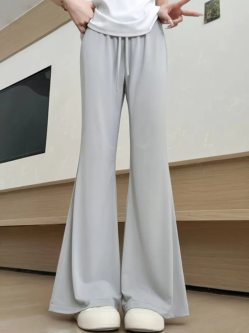 Women's Bell Bottom Pants - Slim Fit Ruching Detail Wide-Leg Trousers with Adjustable Drawstring Waist, Breathable Lightweight Fabric for Spring/Summer Casual Outings (Elegant Collection), Summer Clothing, Comfortable Wear