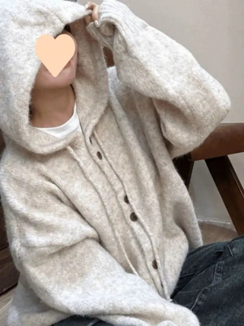 Winter Oatmeal Hooded Sweater Cardigan Jacket Women's Thick Korean Style Loose Lazy Style Sweater Top