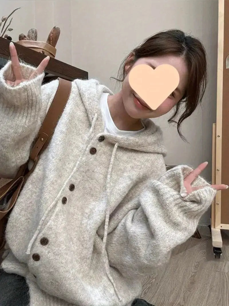 Winter Oatmeal Hooded Sweater Cardigan Jacket Women's Thick Korean Style Loose Lazy Style Sweater Top