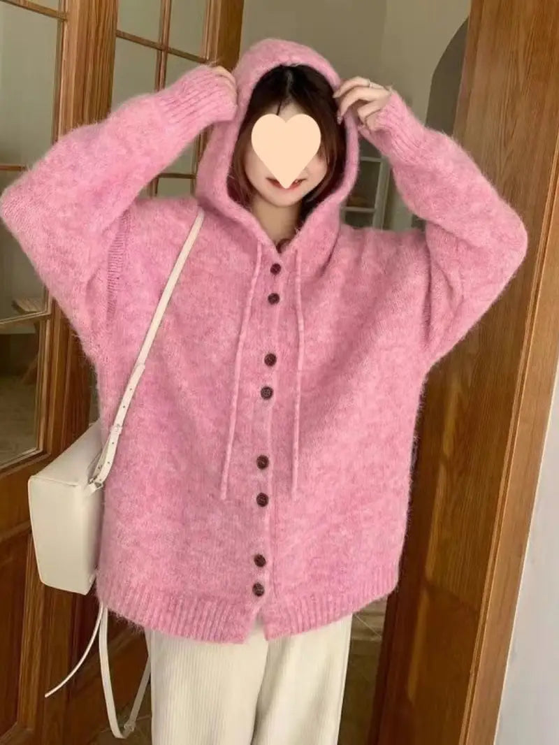 Winter Oatmeal Hooded Sweater Cardigan Jacket Women's Thick Korean Style Loose Lazy Style Sweater Top
