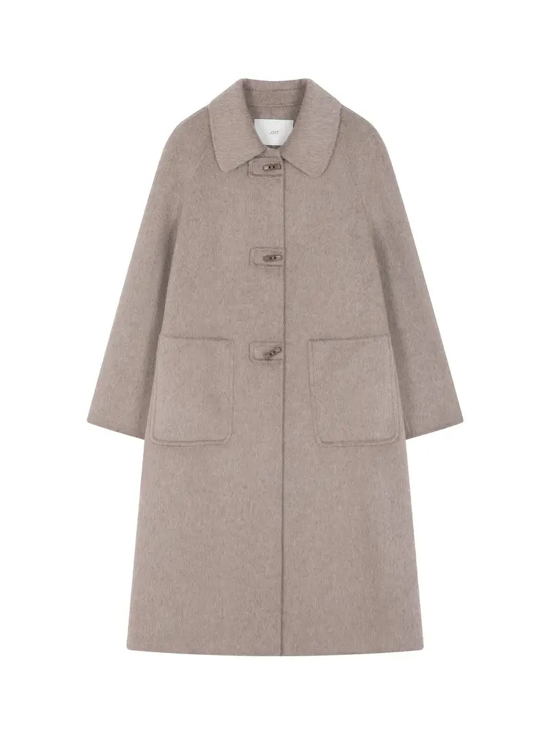 Women's Winter Tweed Coat - 100% Wool Handcrafted Dual-Sided Long Coat with Front Pockets, H-Silhouette Regular Fit for Professional & Casual Wear, Quality Tailoring
