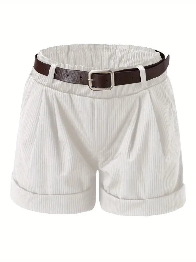 Women's High Waist Belt Loops - Non-Stretchy Structured Fit Soft Casual Wide Leg Shorts, Everyday & Formal Outfits - Machine Washable Women's Fashion Shorts, Versatile Clothing, Relaxed Look, Comfortable Material, Summer Wardrobe