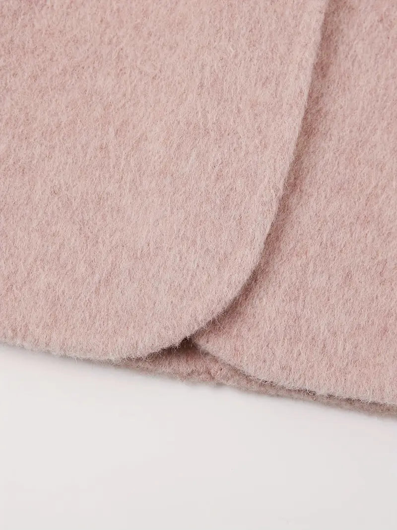 Tweed Coat - Classic Round Neck Short Parka with Button Detailing, H-Silhouette Regular Fit, Soft Pink Solid Color, Dry Clean Only, Winter Outerwear, Casual Chic Apparel, Wool Fabric Blazer, Tailored Craftsmanship