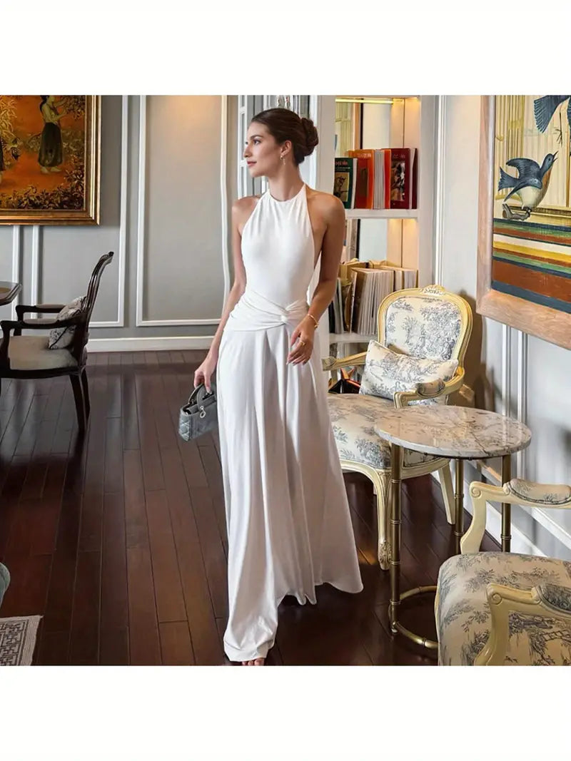 Women's Elegant Sexy Backless Halter Neck Maxi Dress - Formal Party Wedding Evening gown, Machine Washable Long Dress for Women