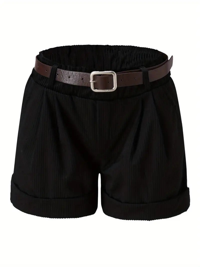 Women's High Waist Belt Loops - Non-Stretchy Structured Fit Soft Casual Wide Leg Shorts, Everyday & Formal Outfits - Machine Washable Women's Fashion Shorts, Versatile Clothing, Relaxed Look, Comfortable Material, Summer Wardrobe