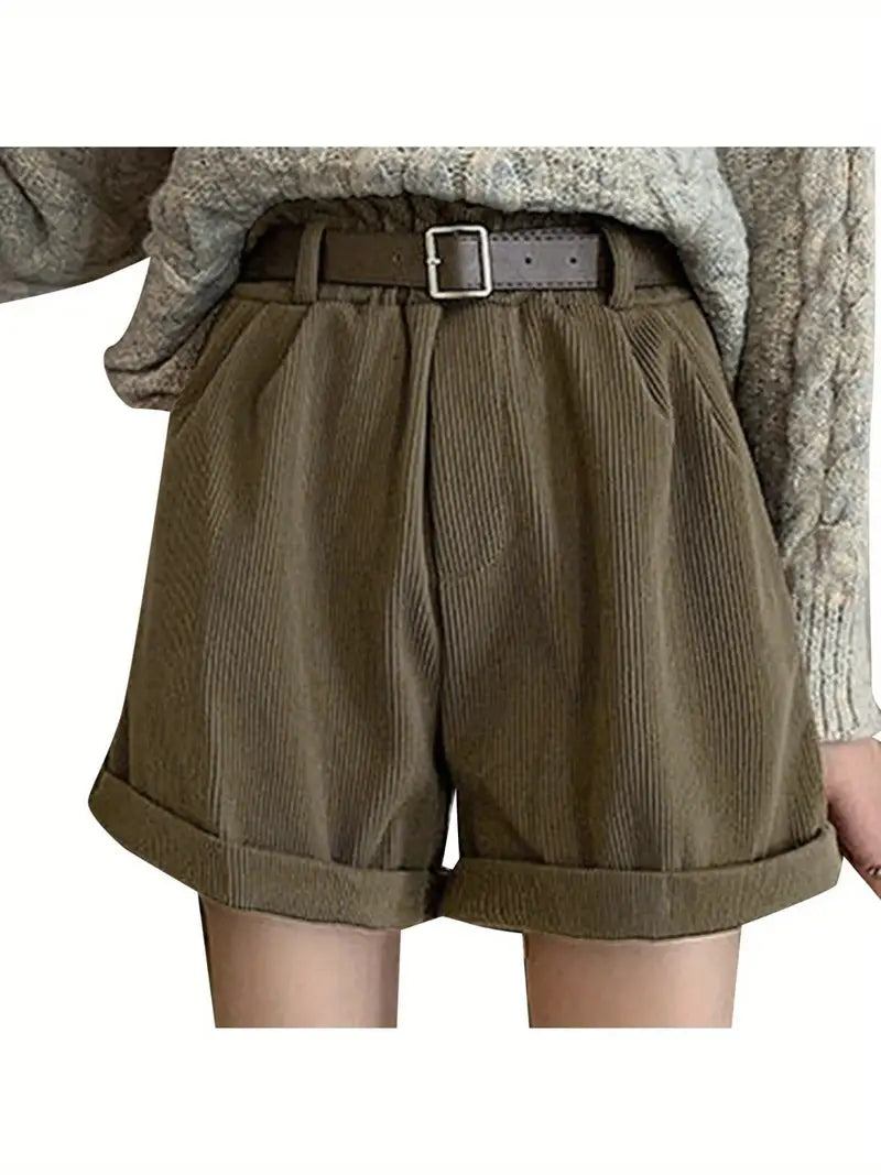 Women's High Waist Belt Loops - Non-Stretchy Structured Fit Soft Casual Wide Leg Shorts, Everyday & Formal Outfits - Machine Washable Women's Fashion Shorts, Versatile Clothing, Relaxed Look, Comfortable Material, Summer Wardrobe