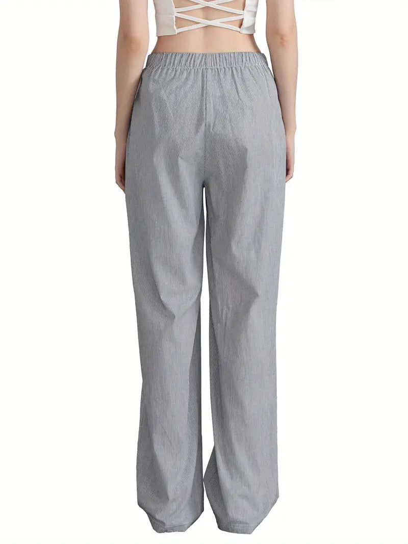Women'S Wide Leg Pants, Casual Solid Color Straight Leg Trousers with Elastic Waist, Adult Lounge Pajama Bottoms - Woven, All-Season