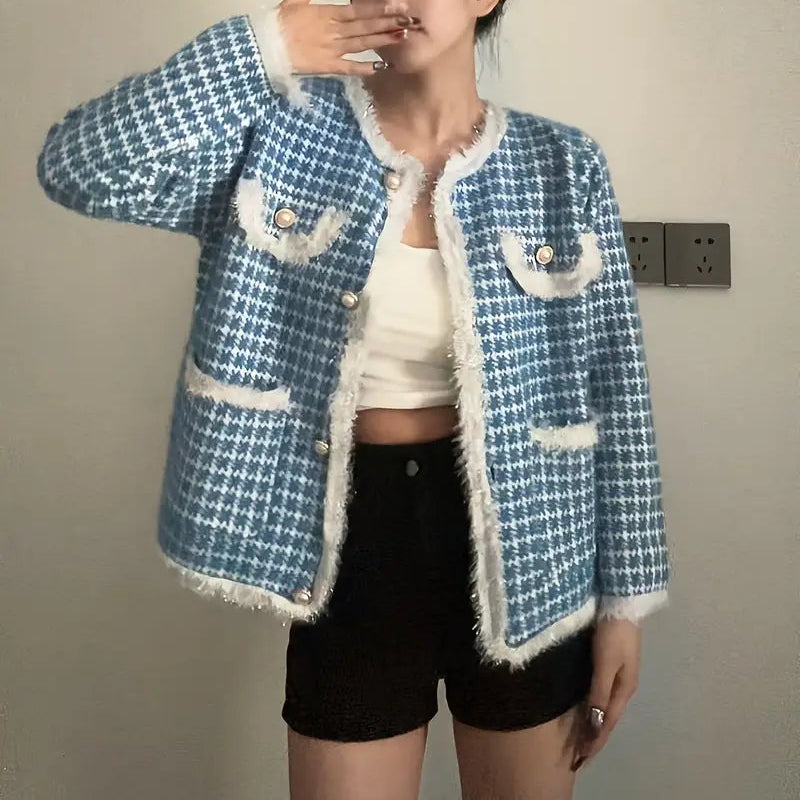 Sky Blue Jacket | Feminine Temperament, Socialite, Spring And Autumn Thin Style, Tassel High-End Design Jacket Top