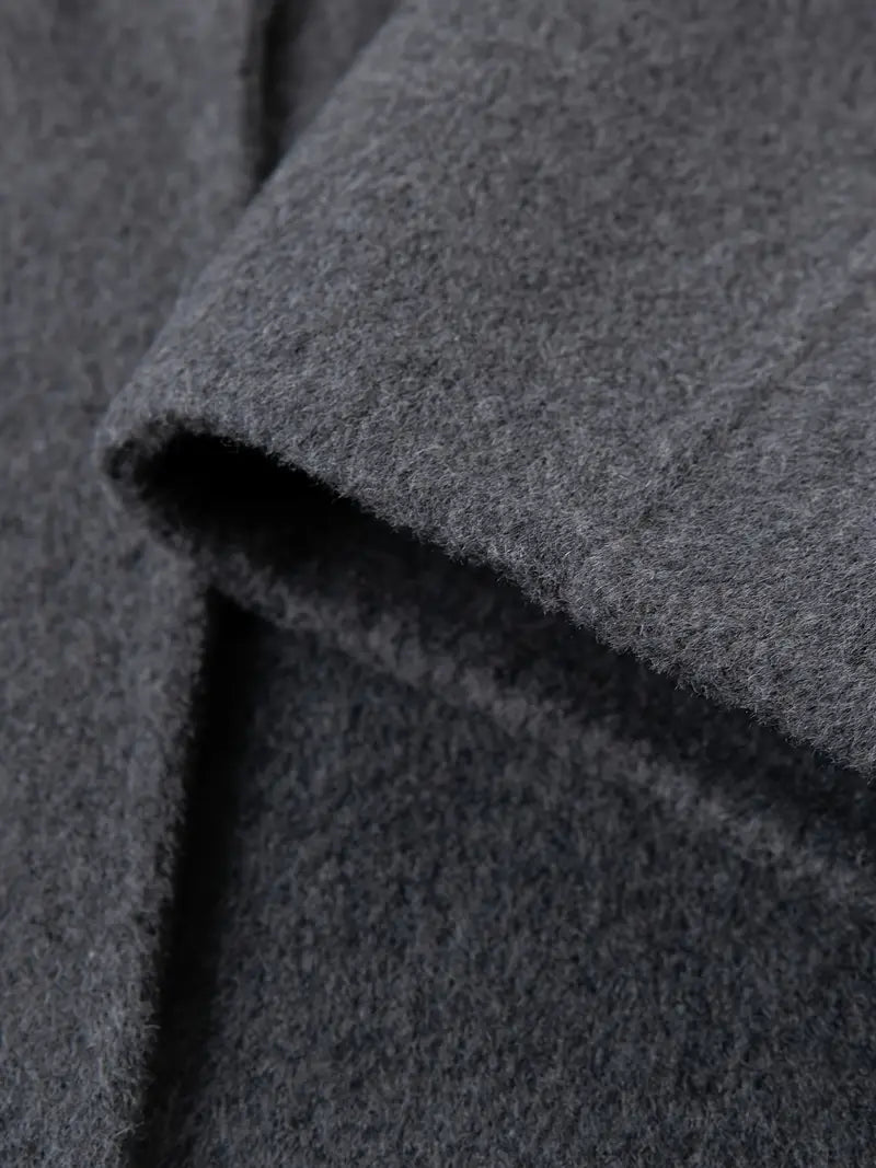 Winter Tweed Coat - Middle Eastern-Inspired Hooded Dual-Sided Breasted Wide H-Line Cut, Mid-Length Fall Shoulder Sleeves, Solid Color Elegant Special Collection Coat for Cold Weather, Stylish Streetwear, Quality Tailoring, No Stretch Fabric