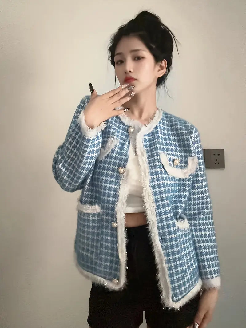Sky Blue Jacket | Feminine Temperament, Socialite, Spring And Autumn Thin Style, Tassel High-End Design Jacket Top