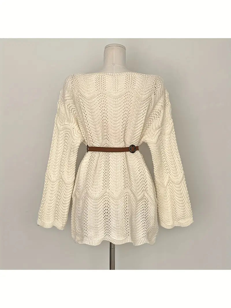Asymmetrical Shoulder Design Dress with Belt, Loose Fit Versatile Skirt for Women