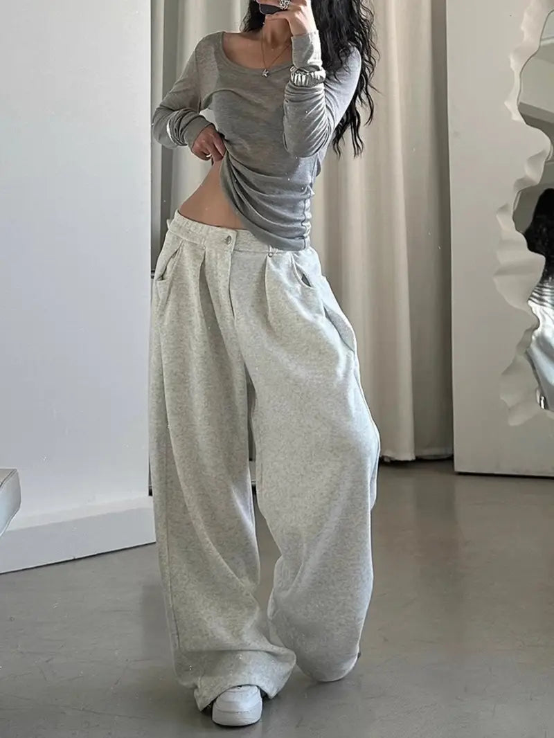 Women'S Casual Wide-Leg Flare Pants - Loose Fit, Non-Stretch Fabric, Solid Black, Summer & Autumn Comfort, Perfect for Casual Attire, Comfortable | Relaxed Fit Pants | Nonstretch Fabric