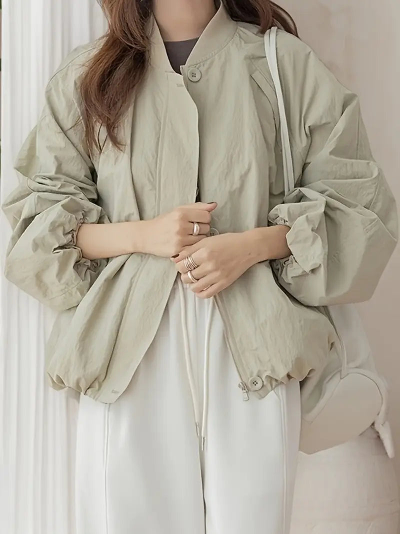 Floral Lantern Sleeve Loose Fit Baseball Jacket Casual Sport Short Coat