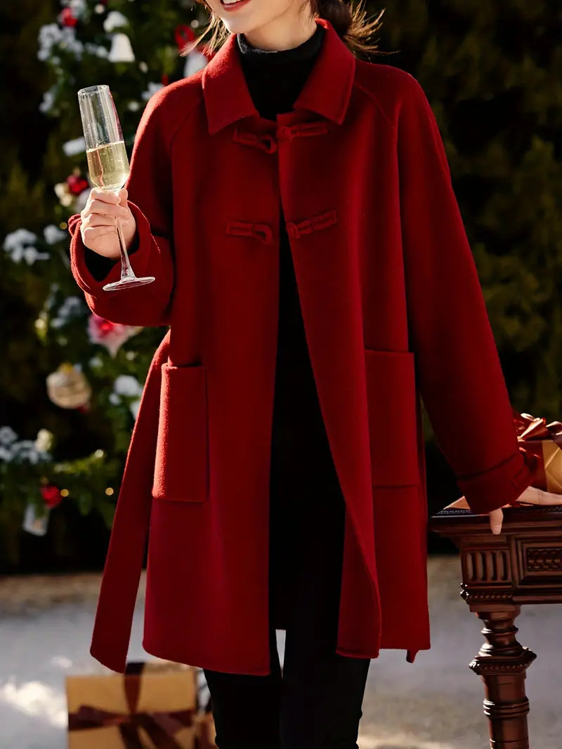 Wool Red Double-Faced Coat - Stylish Belted Woolen Winter Coat for Women, Winter Outerwear | Stylish Red Coat | Belted Coat