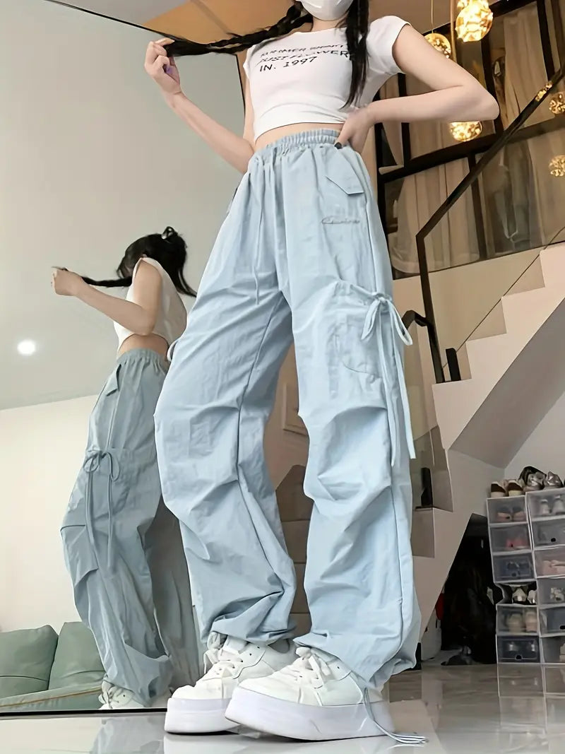 Lightweight Women's Cargo Pants - Adjustable Drawstring Waist, All-Season Work Pants with Straight Leg Fit, Non-Bulky for Everyday
