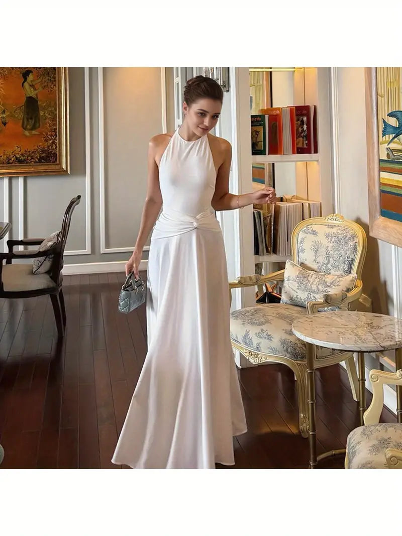 Women's Elegant Sexy Backless Halter Neck Maxi Dress - Formal Party Wedding Evening gown, Machine Washable Long Dress for Women