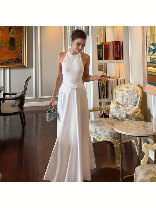 Women's Elegant Sexy Backless Halter Neck Maxi Dress - Formal Party Wedding Evening gown, Machine Washable Long Dress for Women