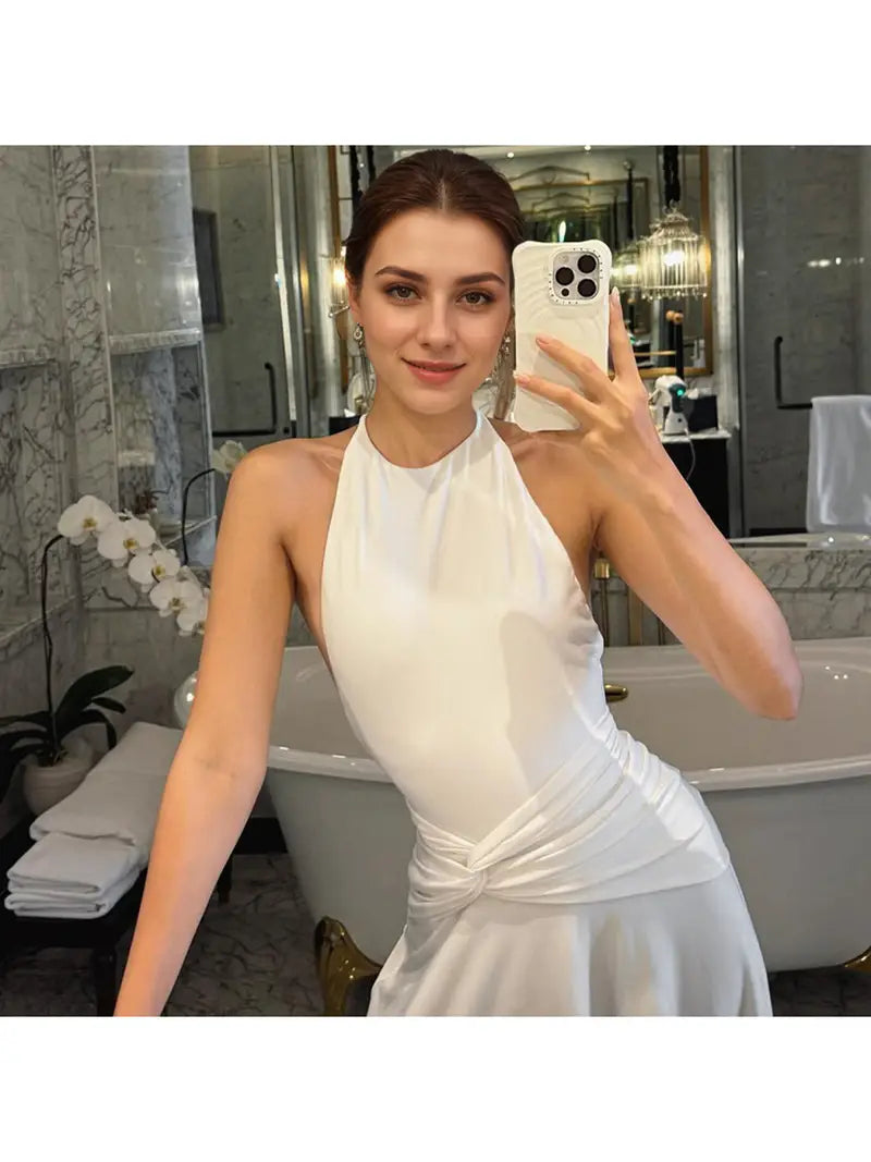 Women's Elegant Sexy Backless Halter Neck Maxi Dress - Formal Party Wedding Evening gown, Machine Washable Long Dress for Women