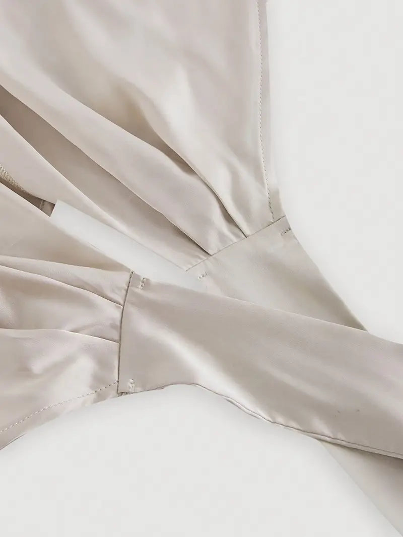Y100- Spring/Summer Elegant New French Retro Apricot Sleeveless Asymmetrical Hem V-Neck Bow Decoration, Embellishment, Body Shaping Fashion Vest, Music Festival Top, Party Top, Daily Top, Love-Filled Top -LL425