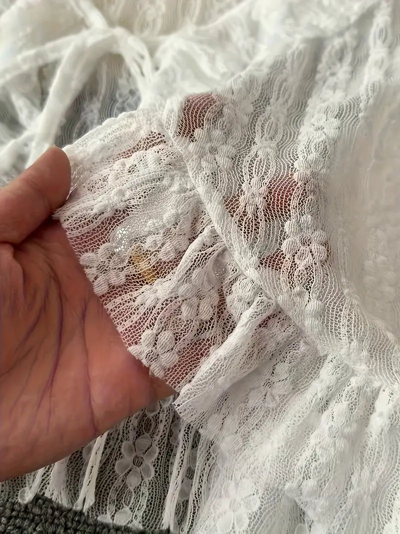 Women'S Lightweight V-Neck Cardigan - Long Sleeve, Button-Up Front, Ruffled Hem, Casual Fall/Winter Layering Piece, Solid White, Machine Washable, Casual Wear Cardigan | Vneck Design | Texture