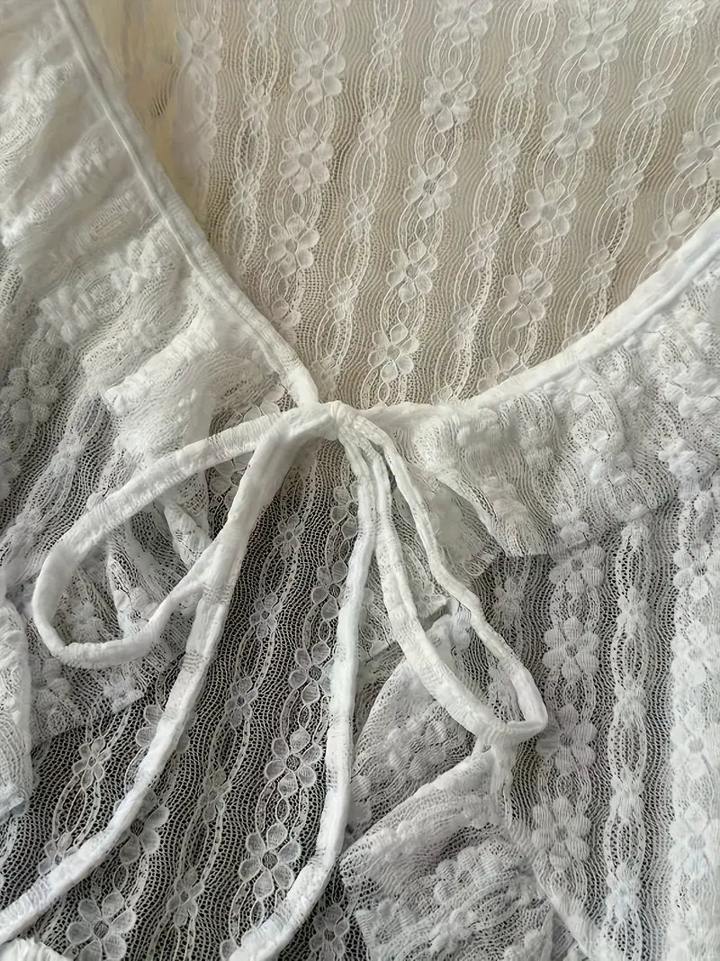 Women'S Lightweight V-Neck Cardigan - Long Sleeve, Button-Up Front, Ruffled Hem, Casual Fall/Winter Layering Piece, Solid White, Machine Washable, Casual Wear Cardigan | Vneck Design | Texture