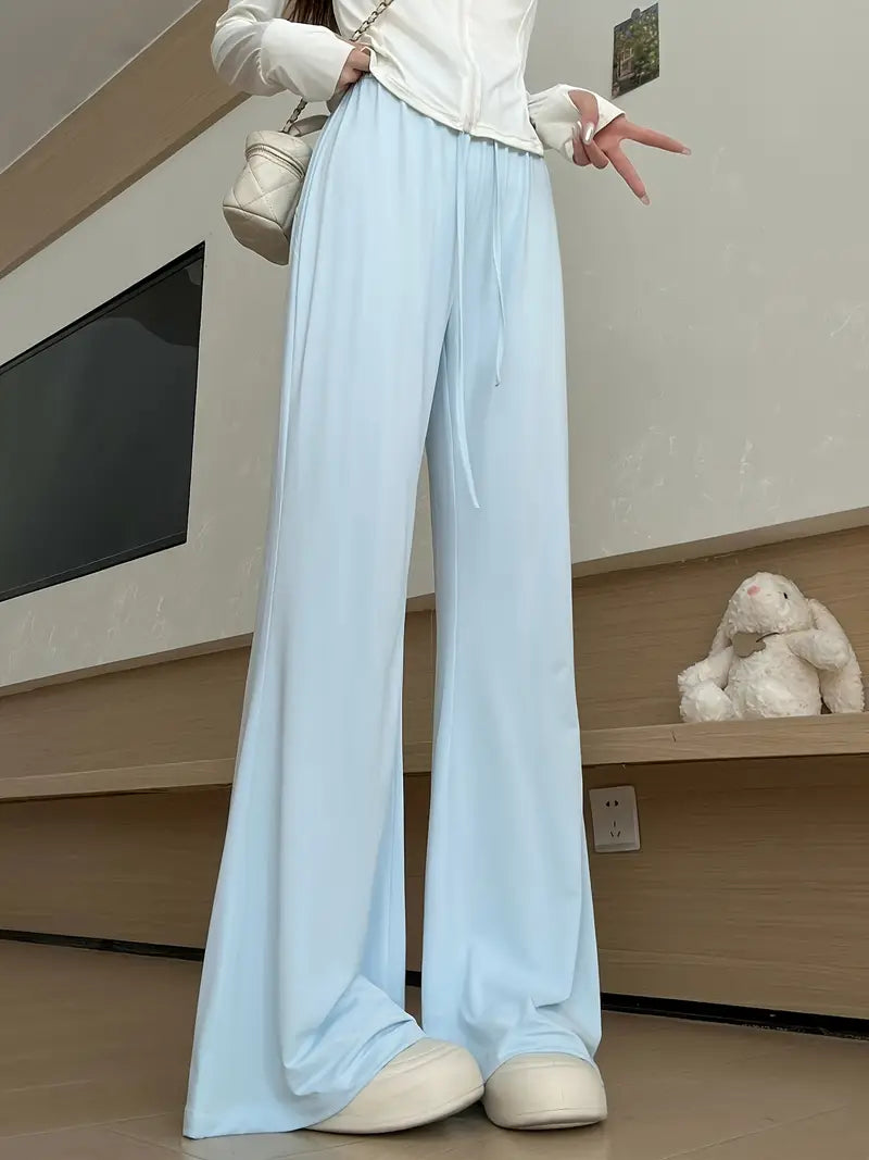 Women's Bell Bottom Pants - Slim Fit Ruching Detail Wide-Leg Trousers with Adjustable Drawstring Waist, Breathable Lightweight Fabric for Spring/Summer Casual Outings (Elegant Collection), Summer Clothing, Comfortable Wear