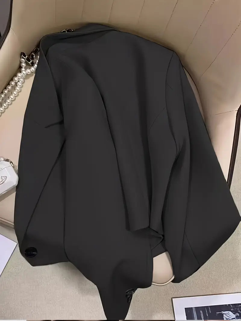 Women's Slim-Fit Short Blazer - Black Casual Chic Single-Breasted Lapel Collar Long Sleeve Office Jacket, Lightweight Spring Summer Versatile Workwear for Professional & Social Occasions