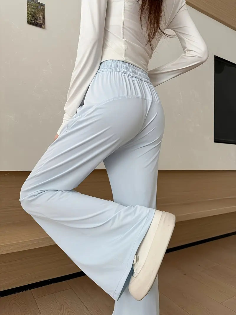Women's Bell Bottom Pants - Slim Fit Ruching Detail Wide-Leg Trousers with Adjustable Drawstring Waist, Breathable Lightweight Fabric for Spring/Summer Casual Outings (Elegant Collection), Summer Clothing, Comfortable Wear
