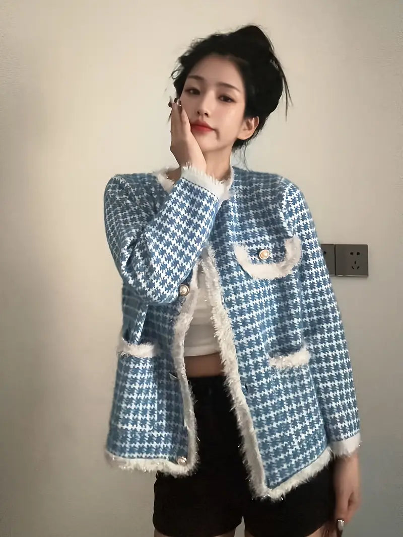 Sky Blue Jacket | Feminine Temperament, Socialite, Spring And Autumn Thin Style, Tassel High-End Design Jacket Top