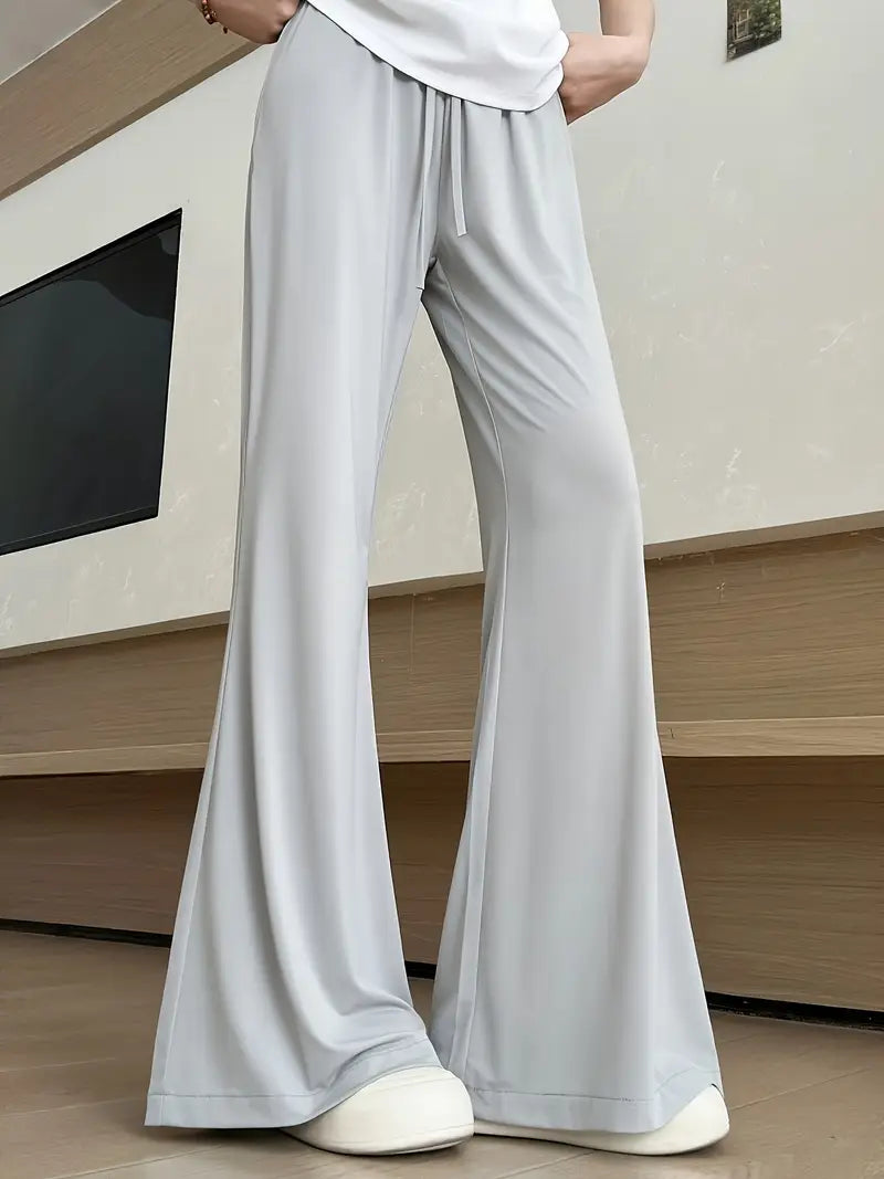 Women's Bell Bottom Pants - Slim Fit Ruching Detail Wide-Leg Trousers with Adjustable Drawstring Waist, Breathable Lightweight Fabric for Spring/Summer Casual Outings (Elegant Collection), Summer Clothing, Comfortable Wear