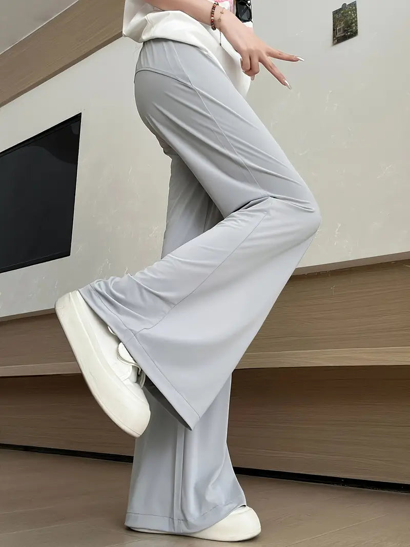 Women's Bell Bottom Pants - Slim Fit Ruching Detail Wide-Leg Trousers with Adjustable Drawstring Waist, Breathable Lightweight Fabric for Spring/Summer Casual Outings (Elegant Collection), Summer Clothing, Comfortable Wear
