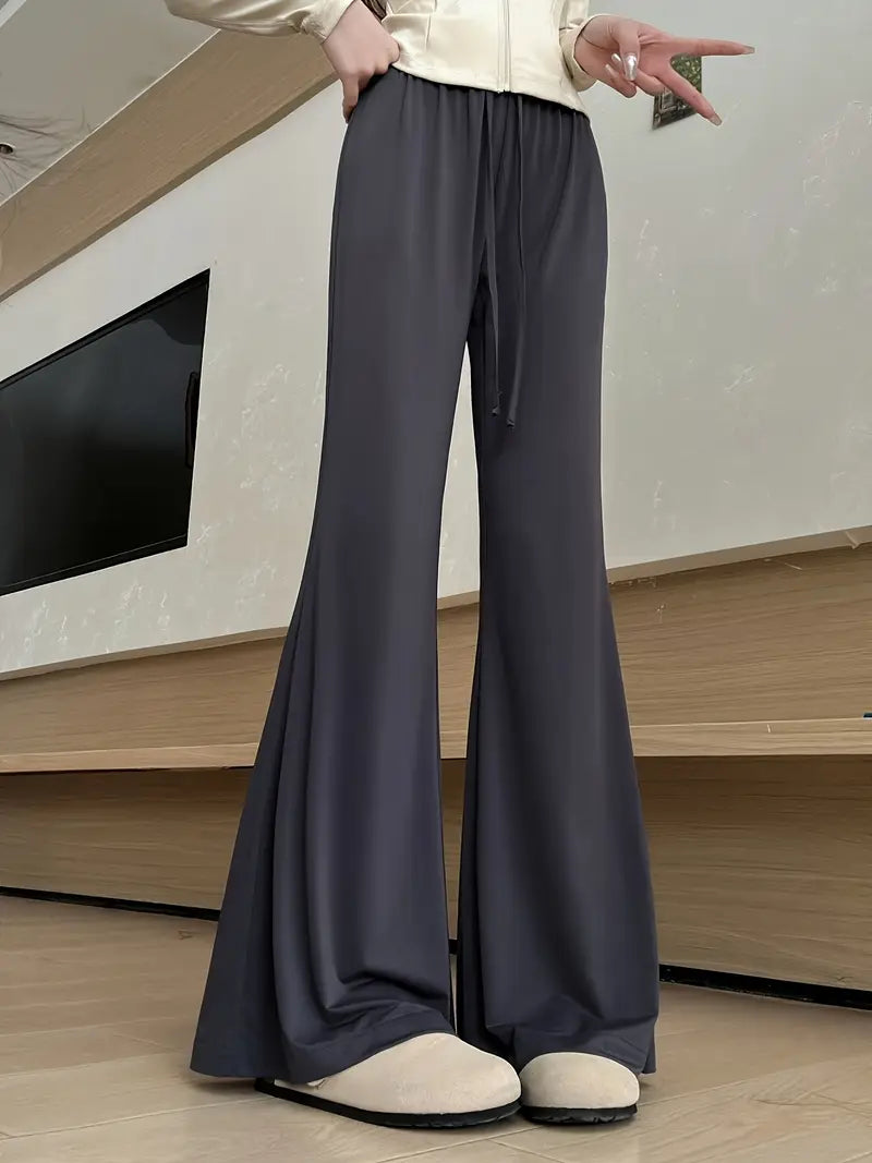 Women's Bell Bottom Pants - Slim Fit Ruching Detail Wide-Leg Trousers with Adjustable Drawstring Waist, Breathable Lightweight Fabric for Spring/Summer Casual Outings (Elegant Collection), Summer Clothing, Comfortable Wear