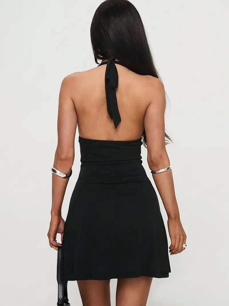 Women's Sexy Elegant Party & Formal Evening Dress - Deep V-Neck Sleeveless mini, Machine Washable Black Formal gown for Women, Evening Events & Special Occasions