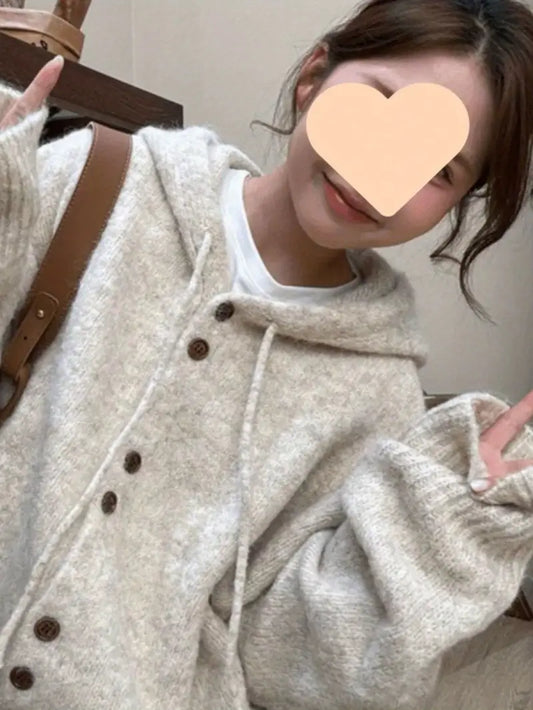 Winter Oatmeal Hooded Sweater Cardigan Jacket Women's Thick Korean Style Loose Lazy Style Sweater Top