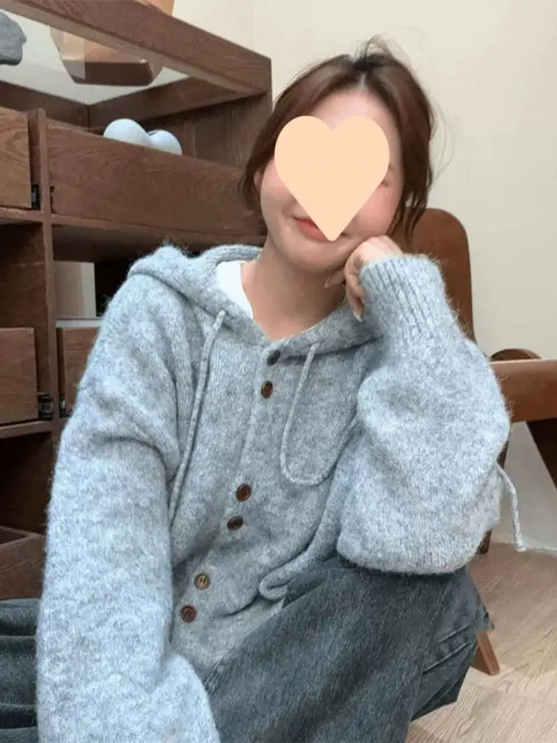Winter Oatmeal Hooded Sweater Cardigan Jacket Women's Thick Korean Style Loose Lazy Style Sweater Top