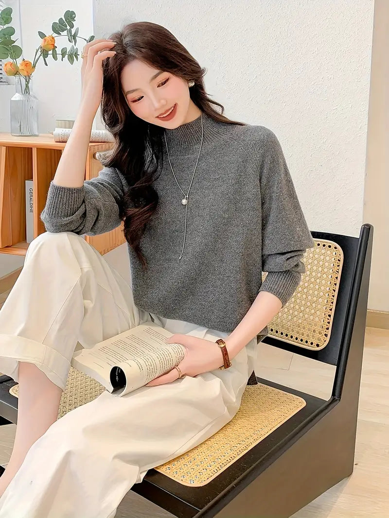 [Winter|Luxury] Super Warm, Soft Cashmere Sweater | Pure Loose Knitted, Semi High Neck Base | High-end, Light Luxury, Thick Solid Color, Suitable for Light Skin, Sensitive Skin