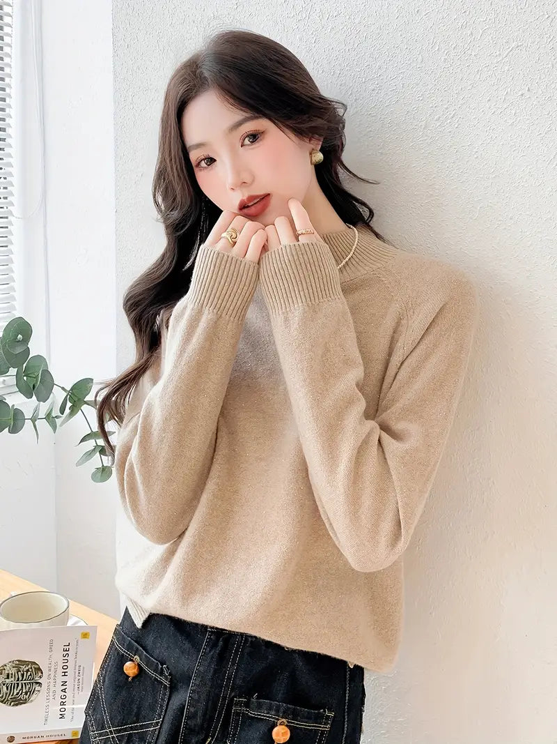 [Winter|Luxury] Super Warm, Soft Cashmere Sweater | Pure Loose Knitted, Semi High Neck Base | High-end, Light Luxury, Thick Solid Color, Suitable for Light Skin, Sensitive Skin