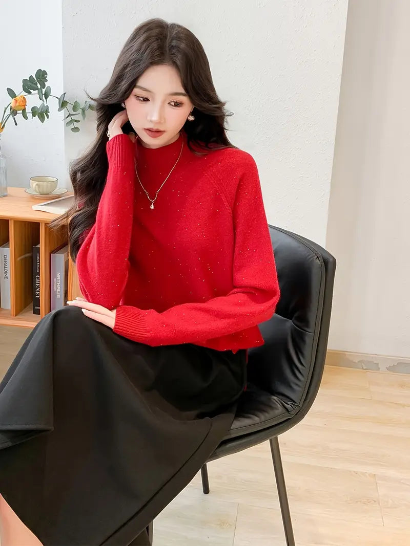 [Winter|Luxury] Super Warm, Soft Cashmere Sweater | Pure Loose Knitted, Semi High Neck Base | High-end, Light Luxury, Thick Solid Color, Suitable for Light Skin, Sensitive Skin