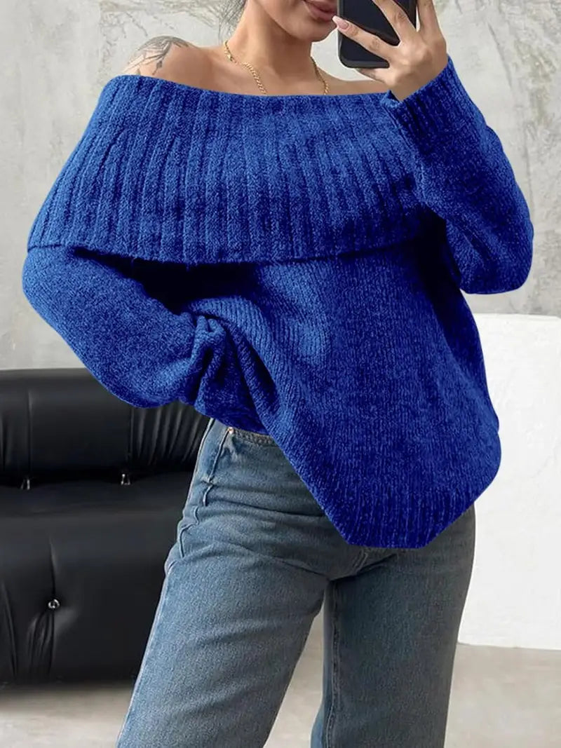 Women'S Sexy Off-the-Shoulder Pullover Sweater - Chic Fall/Winter Sweater with Ruffled Edges, Non-See-Through Fabric for Parties, Dates, Everyday Outfits