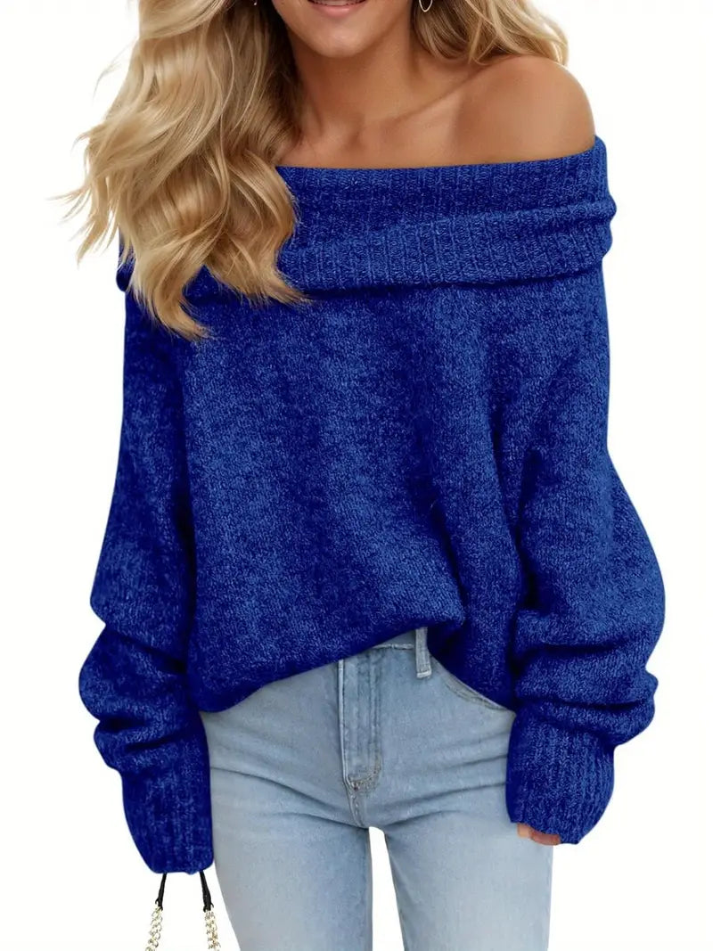 Women'S Sexy Off-the-Shoulder Pullover Sweater - Chic Fall/Winter Sweater with Ruffled Edges, Non-See-Through Fabric for Parties, Dates, Everyday Outfits