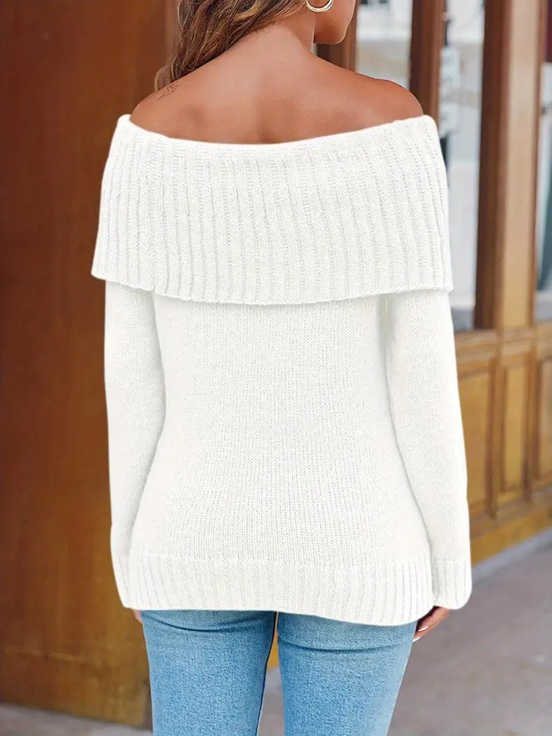 Women'S Sexy Off-the-Shoulder Pullover Sweater - Chic Fall/Winter Sweater with Ruffled Edges, Non-See-Through Fabric for Parties, Dates, Everyday Outfits