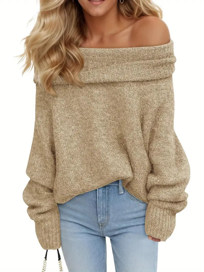 Women'S Sexy Off-the-Shoulder Pullover Sweater - Chic Fall/Winter Sweater with Ruffled Edges, Non-See-Through Fabric for Parties, Dates, Everyday Outfits