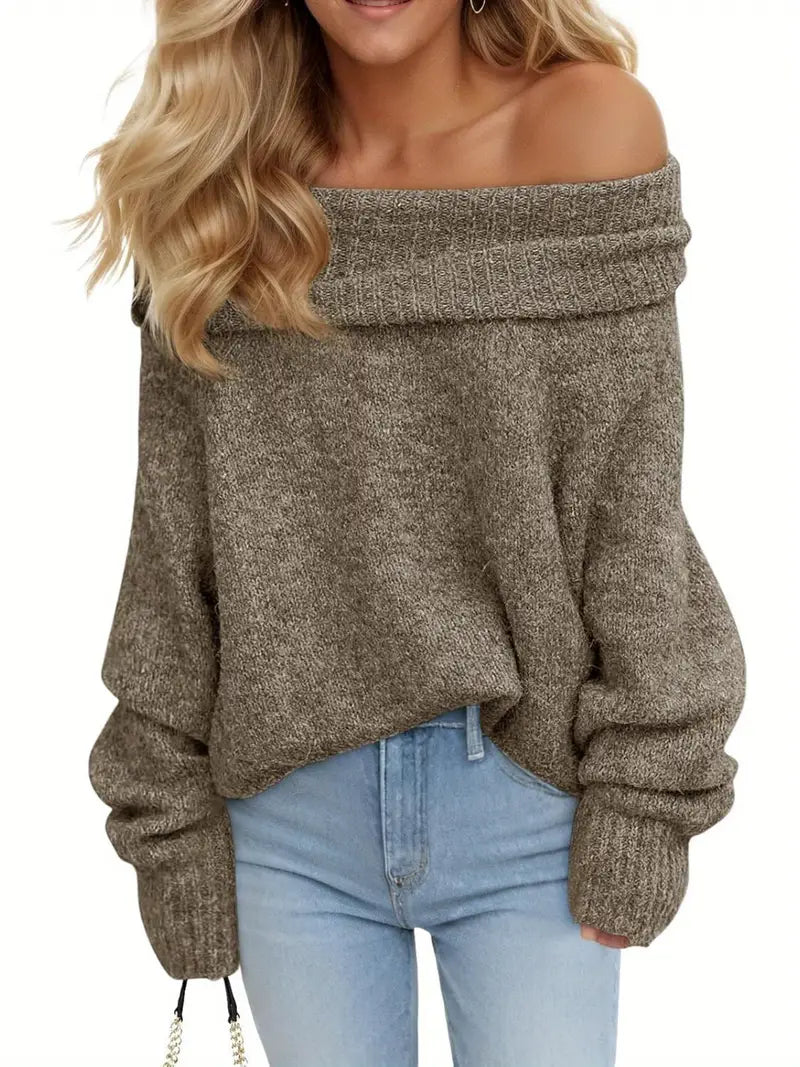 Women'S Sexy Off-the-Shoulder Pullover Sweater - Chic Fall/Winter Sweater with Ruffled Edges, Non-See-Through Fabric for Parties, Dates, Everyday Outfits