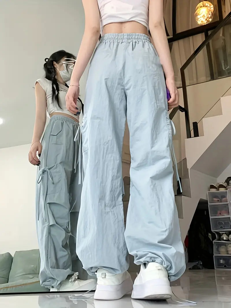 Lightweight Women's Cargo Pants - Adjustable Drawstring Waist, All-Season Work Pants with Straight Leg Fit, Non-Bulky for Everyday