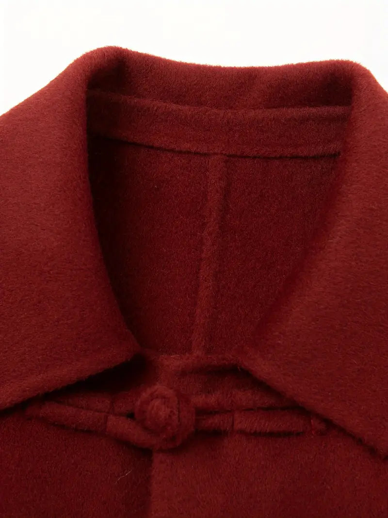 Wool Red Double-Faced Coat - Stylish Belted Woolen Winter Coat for Women, Winter Outerwear | Stylish Red Coat | Belted Coat