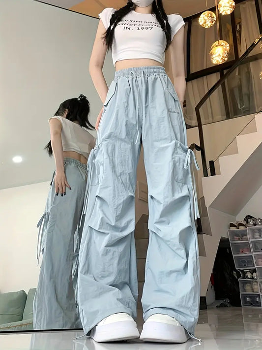 Lightweight Women's Cargo Pants - Adjustable Drawstring Waist, All-Season Work Pants with Straight Leg Fit, Non-Bulky for Everyday