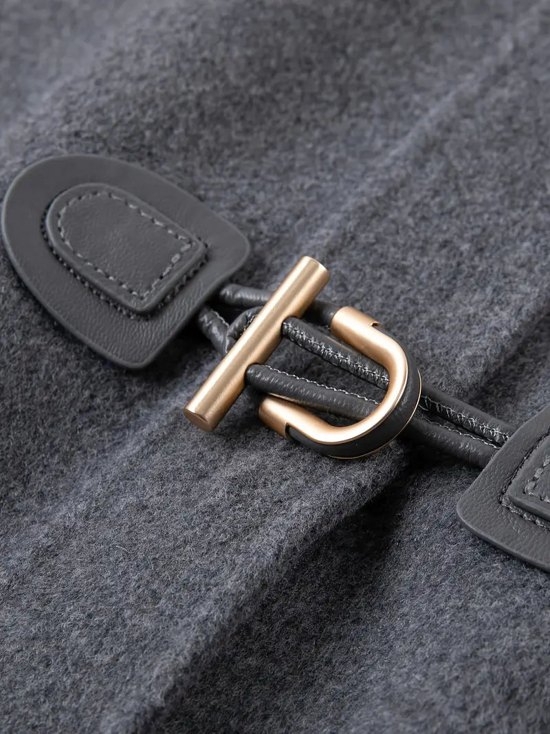 Winter Tweed Coat - Middle Eastern-Inspired Hooded Dual-Sided Breasted Wide H-Line Cut, Mid-Length Fall Shoulder Sleeves, Solid Color Elegant Special Collection Coat for Cold Weather, Stylish Streetwear, Quality Tailoring, No Stretch Fabric